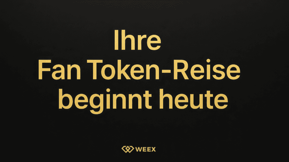 Golden text „Your fan token journey begins today" and WEEX logo on a black background